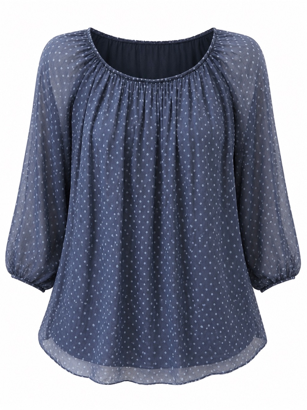 Viola Borghi Italian 100% Silk Navy Polka Dot Peasant Blouse Top Sz M